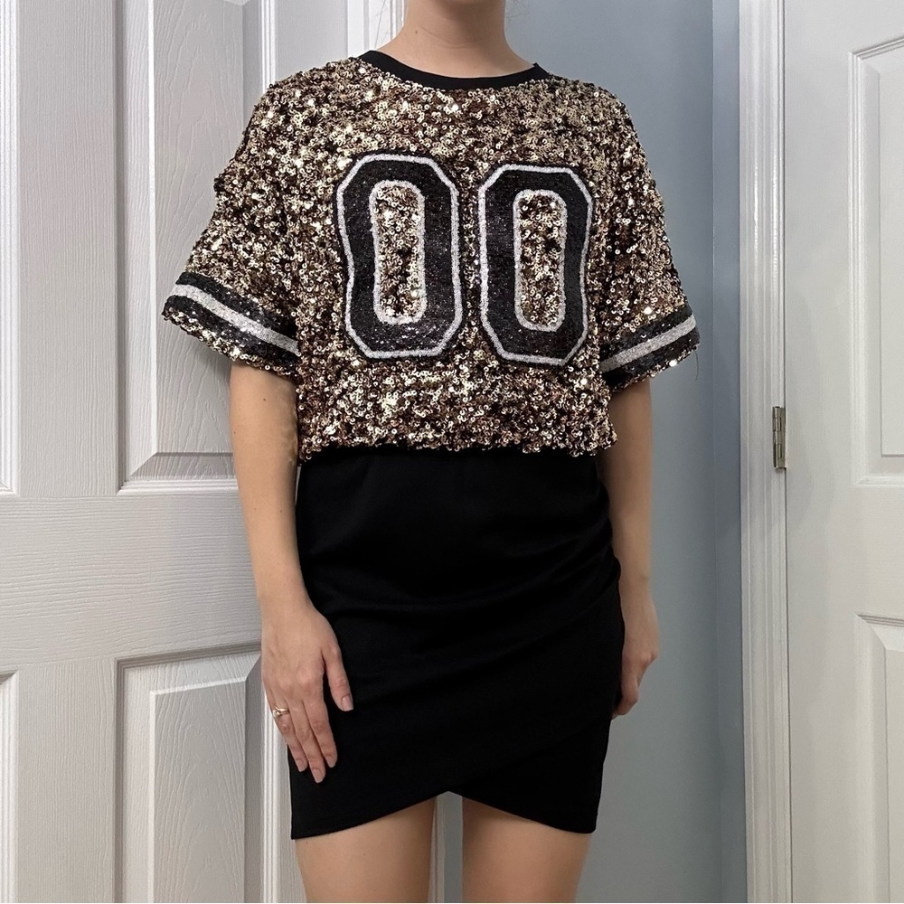 Blue B Boutique Dress Blouson Slouchy Sequin Gold Game Day Jersey Size Medium